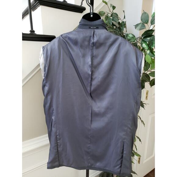 Egara Blazer Jacket Men 54L Navy Wool Check Single Breasted Notch Lapel Slim Fit - Picture 14 of 14